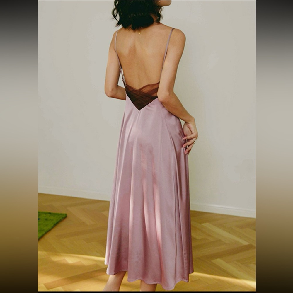 Open back satin long Dress|commense